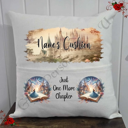 Personalised 16″ Pocket Cushion - Book Lovers - Books - Name - D.4