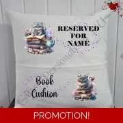 Personalised 16″ Pocket Cushion - Book Lovers - Cats - Name - D.5
