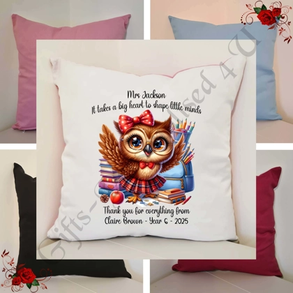 Personalised 16″ Cushion - Owl - Teacher Thank You Leaving Gift - D.1 Personalised 16″ Cushion - Owl - Teacher Thank You Leaving Gift - D.1