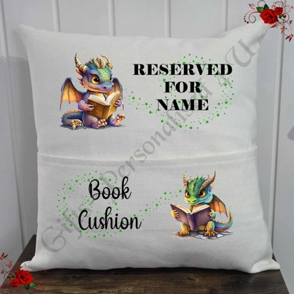 Personalised 16″ Pocket Cushion - Book Lovers - Dragons - Name - D.6