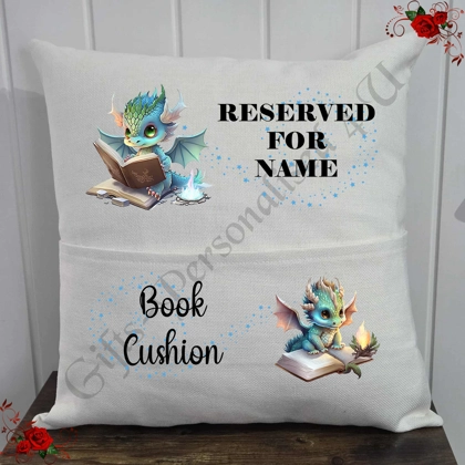 Personalised 16″ Pocket Cushion - Book Lovers - Dragons - Name - D.8