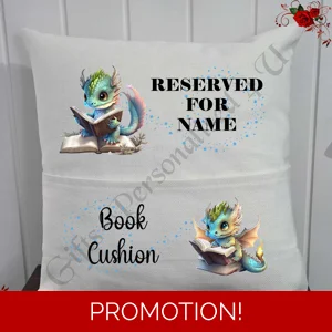 Personalised 16″ Pocket Cushion - Book Lovers - Dragons - Name - D.9