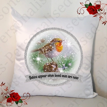 Designed 18" Cushion - Christmas Robins appear when loved ones are near - Design 10