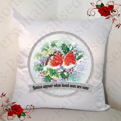 Designed 18" Cushion - Christmas Robins appear when loved ones are near - Design 11