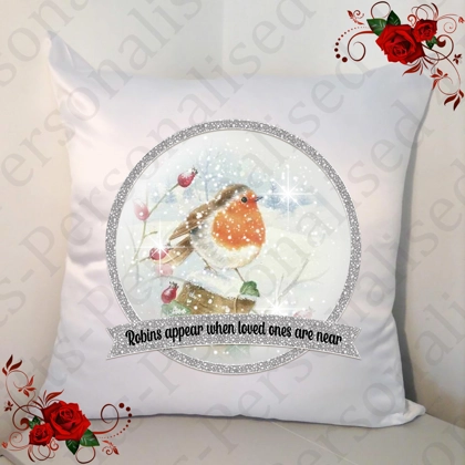 Designed 18" Cushion - Christmas Robins appear when loved ones are near - Design 12