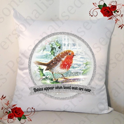 Designed 18" Cushion - Christmas Robins appear when loved ones are near - Design 14 Designed 18" Cushion - Christmas Robins appear when loved ones are near - Design 14