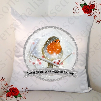 Designed 18" Cushion - Christmas Robins appear when loved ones are near - Design 15