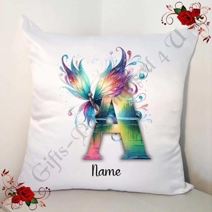 Personalised White 18" Cushion - Butterfly - Name - Initial A-Z