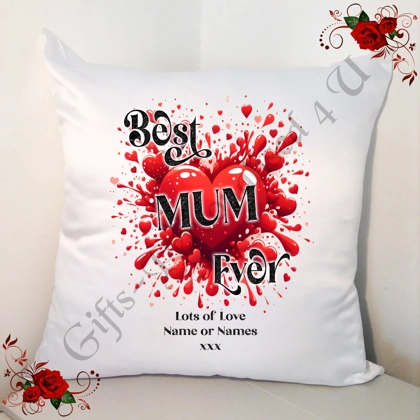 Personalised White 18" Cushion - Hearts - Best Ever Mum / Mummy / Mam etc - Design 2 Personalised White 18" Cushion - Hearts - Best Ever Mum / Mummy / Mam etc - Design 2