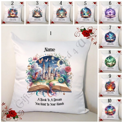 Personalised 18" Cushion - Fantasy Book Lovers - A Book Is A Dream....- Name - Designs 1-10 Personalised 18" Cushion - Fantasy Book Lovers - A Book Is A Dream....- Name - Designs 1-10
