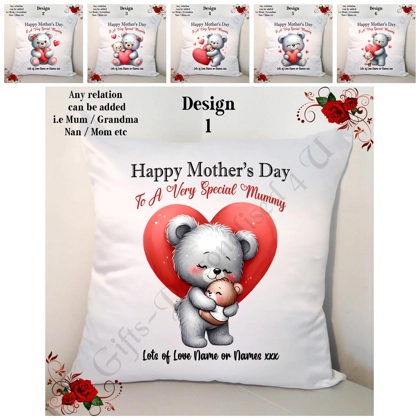 Personalised 18" Cushion Happy Mother's Day - Grey Bears - Mum Nan Grandma etc - D.1-6 Personalised 18" Cushion Happy Mother's Day - Grey Bears - Mum Nan Grandma etc - D.1-6