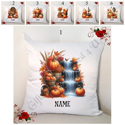 Personalised 18" Cushion - Autumn / Fall - Pumpkins - Name - Designs 1-6 Personalised 18" Cushion - Autumn / Fall - Pumpkins - Name - Designs 1-6