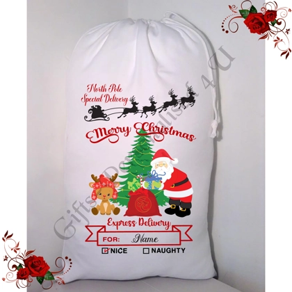 Personalised Small / Large - Christmas - Santa Sack - Name - Design 2