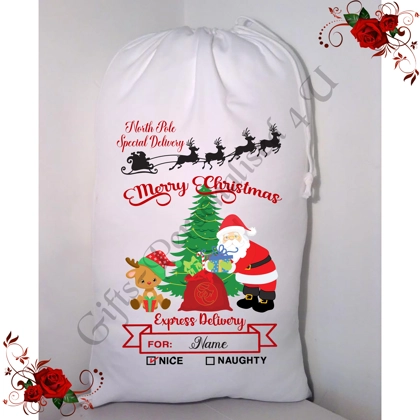 Personalised Small / Large - Christmas - Santa Sack - Name - Design 3