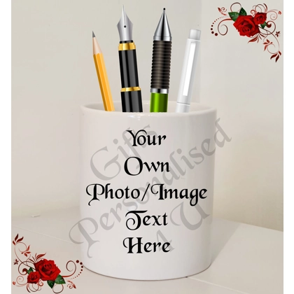 Personalised Ceramic Pen & Pencil Holder – Your Own Design - Any Image/Photo/Text req.