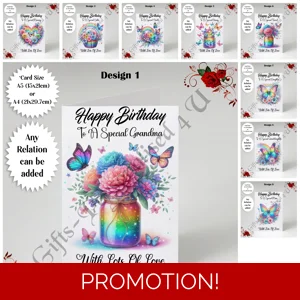 A5 or A4 Personalised Greeting Card - Flowers & Butterflies - Happy Birthday - Any Relation - D.1-9