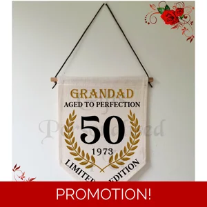 Personalised Linen Pennant Flag - Aged To Perfection - Limited Edition - Age - Name  Design 3