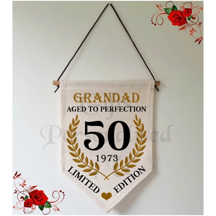 Personalised Linen Pennant Flag - Aged To Perfection - Limited Edition - Age - Name  Design 3