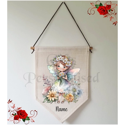 Personalised Linen Pennant Flag - Fairy - Name - Design 1
