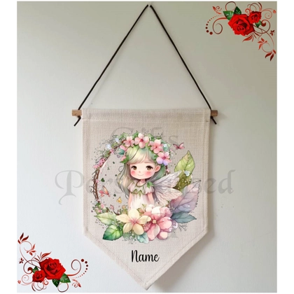 Personalised Linen Pennant Flag - Fairy - Name - Design 2
