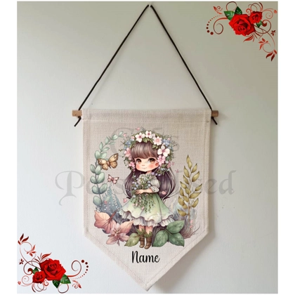 Personalised Linen Pennant Flag - Fairy - Name - Design 4