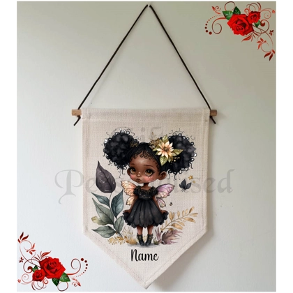 Personalised Linen Pennant Flag - Fairy - Name - Design 6