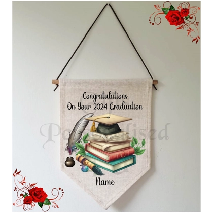 Personalised Linen Pennant Flag - Graduation - Congratulations - Name - Design 2 Personalised Linen Pennant Flag - Graduation - Congratulations - Name - Design 2