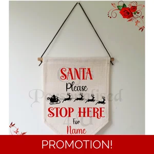 Personalised Linen Pennant Flag - Santa Stop Here For Name - D.2