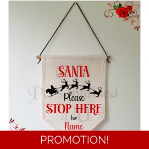 Personalised Linen Pennant Flag - Santa Stop Here For Name - Design 3