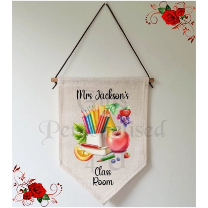 Personalised Linen Pennant Flag - Teacher - Thank You / Leaving Gift Design 10