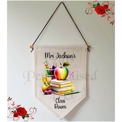 Personalised Linen Pennant Flag - Teacher - Thank You / Leaving Gift Design 11