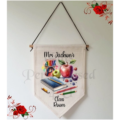 Personalised Linen Pennant Flag - Teacher - Thank You / Leaving Gift Design 12
