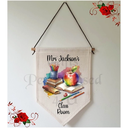 Personalised Linen Pennant Flag - Teacher - Thank You / Leaving Gift Design 13
