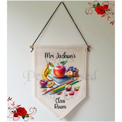 Personalised Linen Pennant Flag - Teacher - Thank You / Leaving Gift Design 14