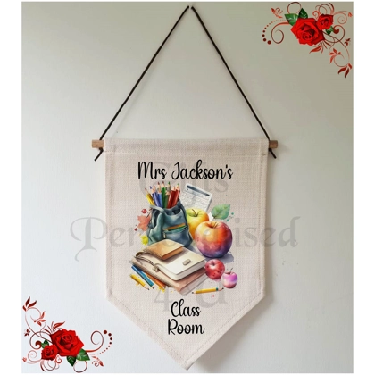 Personalised Linen Pennant Flag - Teacher - Thank You / Leaving Gift Design 16