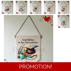 Personalised Linen Pennant Flag - Graduation - Congratulations - Name - D.1-6