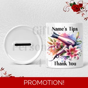 Personalised Ceramic Money Box - Tips Jar - Hair Salon - Name  - Design 1