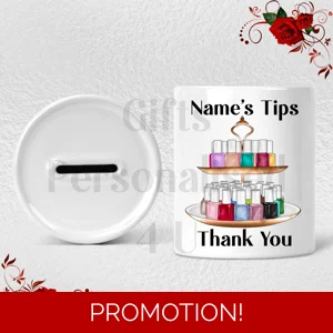 Personalised Ceramic Money Box - Tips Jar - Nail Salon - Name  - Design 1
