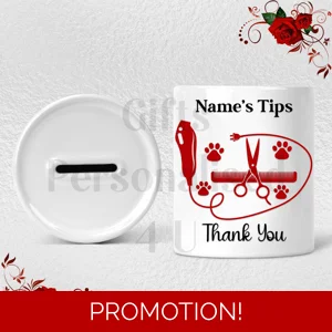 Personalised Ceramic Money Box - Tips Jar - Dog Grooming - Groomer - Name  - Design 1