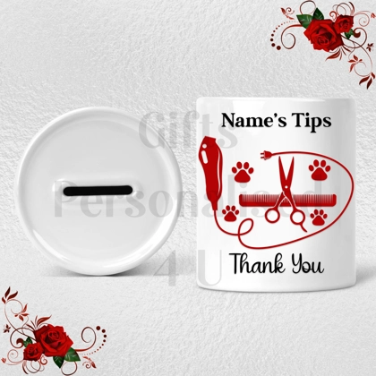 Personalised Ceramic Money Box - Tips Jar - Dog Grooming - Groomer - Name  - Design 1 Personalised Ceramic Money Box - Tips Jar - Dog Grooming - Groomer - Name  - Design 1