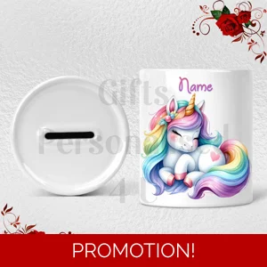 Personalised Ceramic Money Box - Unicorn - Name - Design 1
