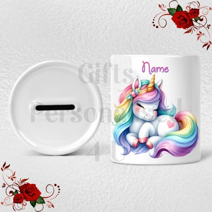 Personalised Ceramic Money Box - Unicorn - Name - Design 1