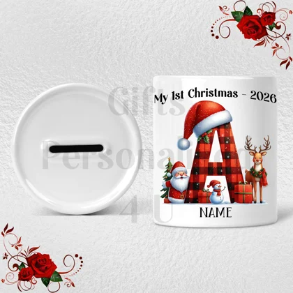 Personalised Ceramic Money Box - My 1st Christmas - Name / Initial - D.25