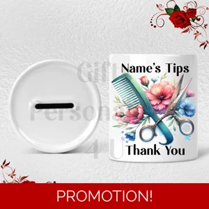 Personalised Ceramic Money Box - Tips Jar - Hair Salon - Name  - Design 2