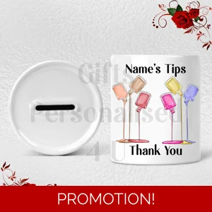 Personalised Ceramic Money Box - Tips Jar - Nail Salon - Name  - Design 2