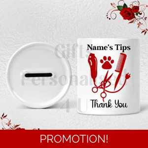 Personalised Ceramic Money Box - Tips Jar - Dog Grooming - Groomer - Name  - Design 2