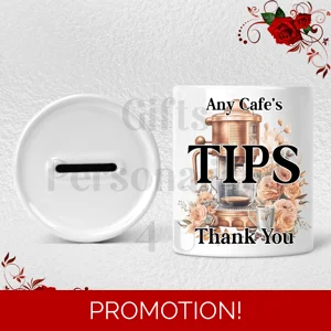 Personalised Ceramic Money Box - Tips Jar - Cafe / Coffee Shop etc  - Design 2