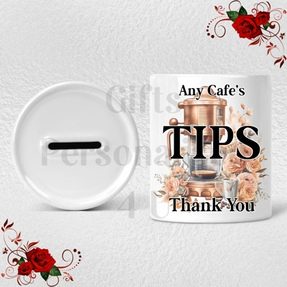 Personalised Ceramic Money Box - Tips Jar - Cafe / Coffee Shop etc  - Design 2 Personalised Ceramic Money Box - Tips Jar - Cafe / Coffee Shop etc  - Design 2