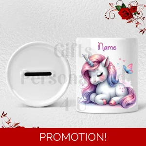 Personalised Ceramic Money Box - Unicorn - Name - Design 2