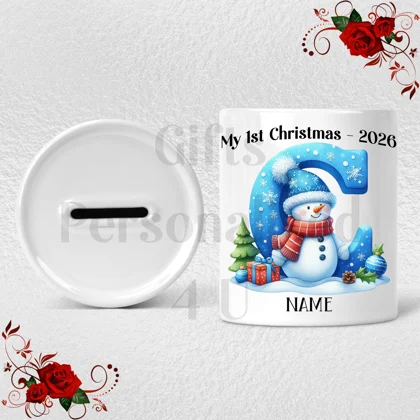 Personalised Ceramic Money Box - My 1st Christmas - Name / Initial - D.30